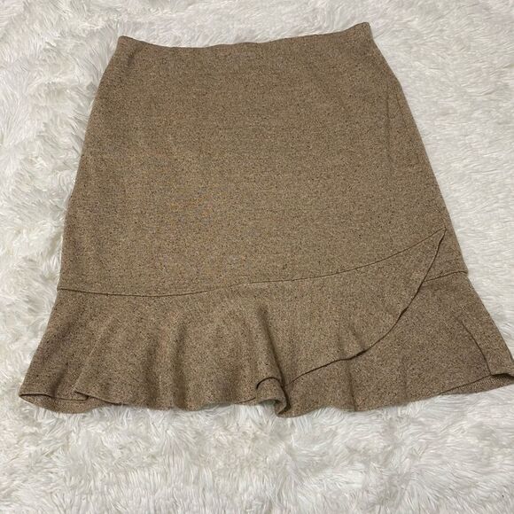 Express Tweed Texture Skirt Ruffle Peplum Hem Pull On Stretch Tan Brown size XS - Picture 11 of 16